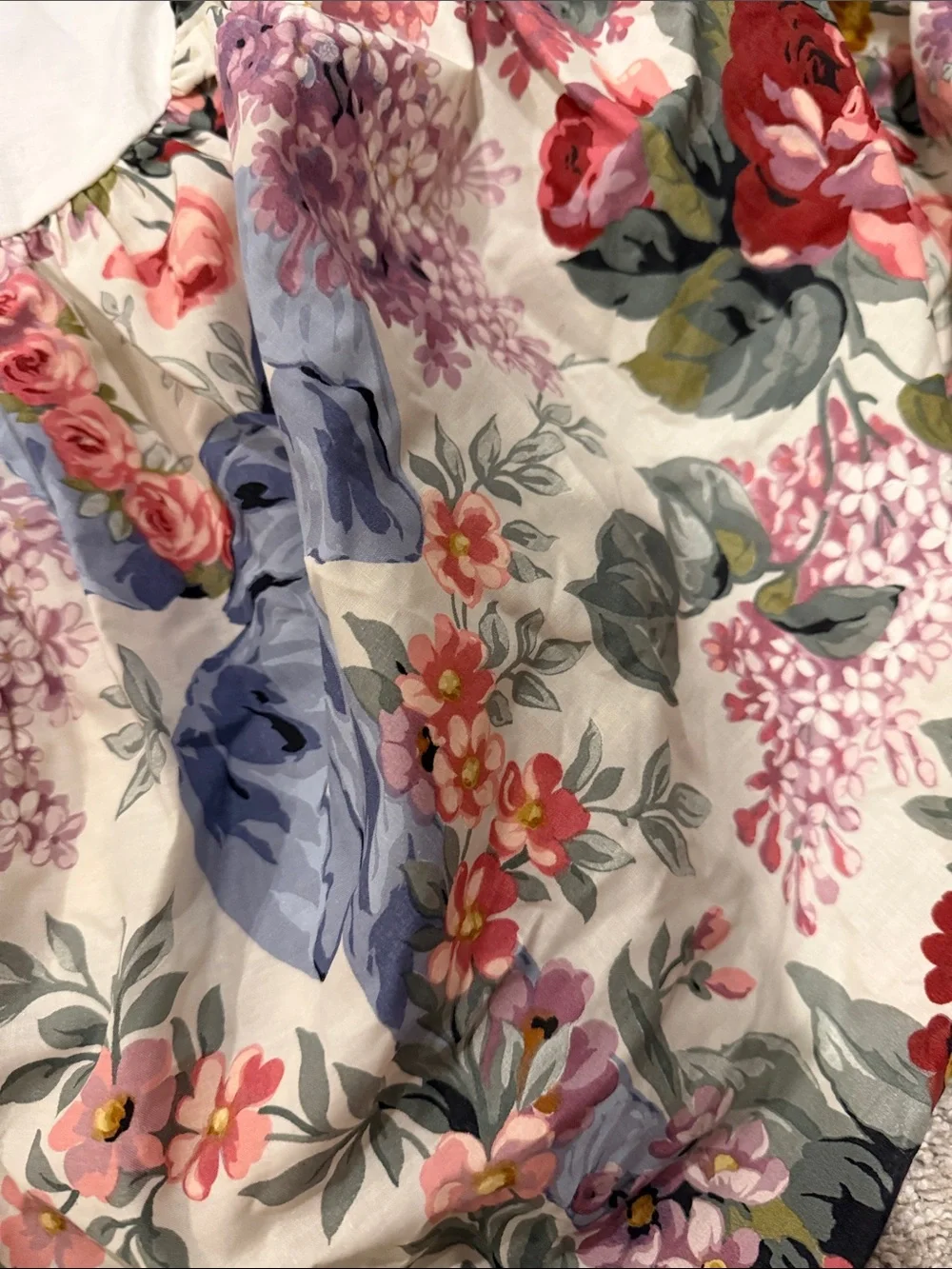Ralph Lauren White Top Floral Ruffled Bed Skirt- Pink, Blue, Green, Gold